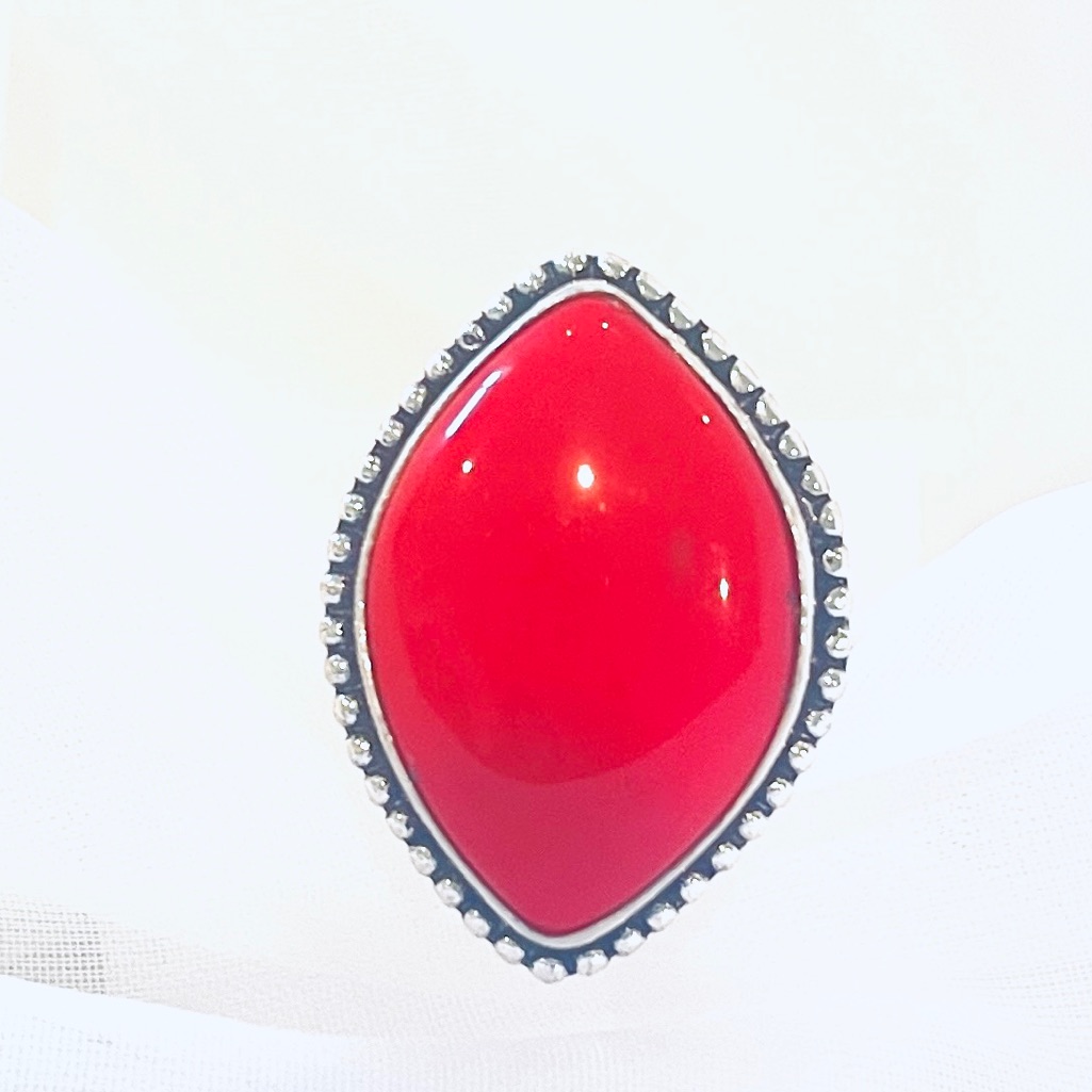 Red Coral Silver Overlay Ring Sz 95 25$